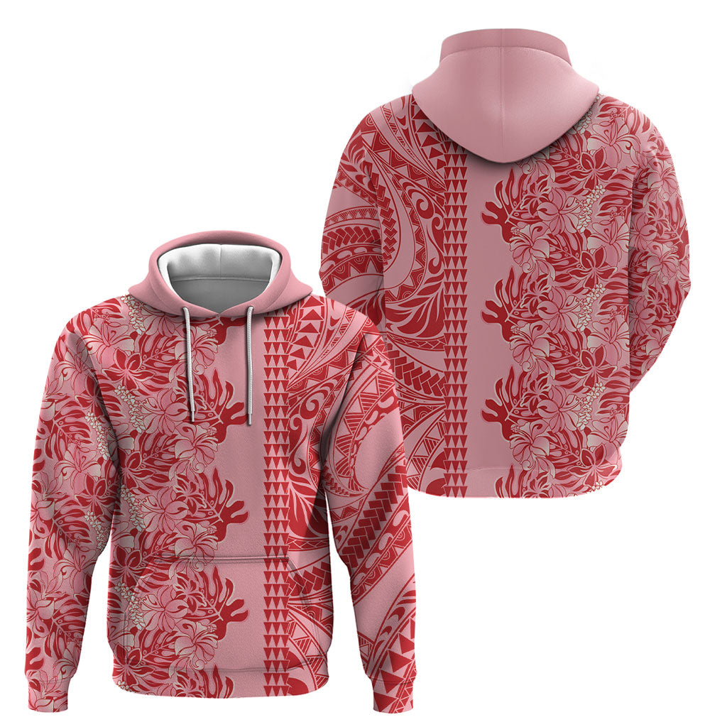 Red Hibiscus Monstera Seamless Kakau Hawaii Hoodie LT14 - Polynesian Pride