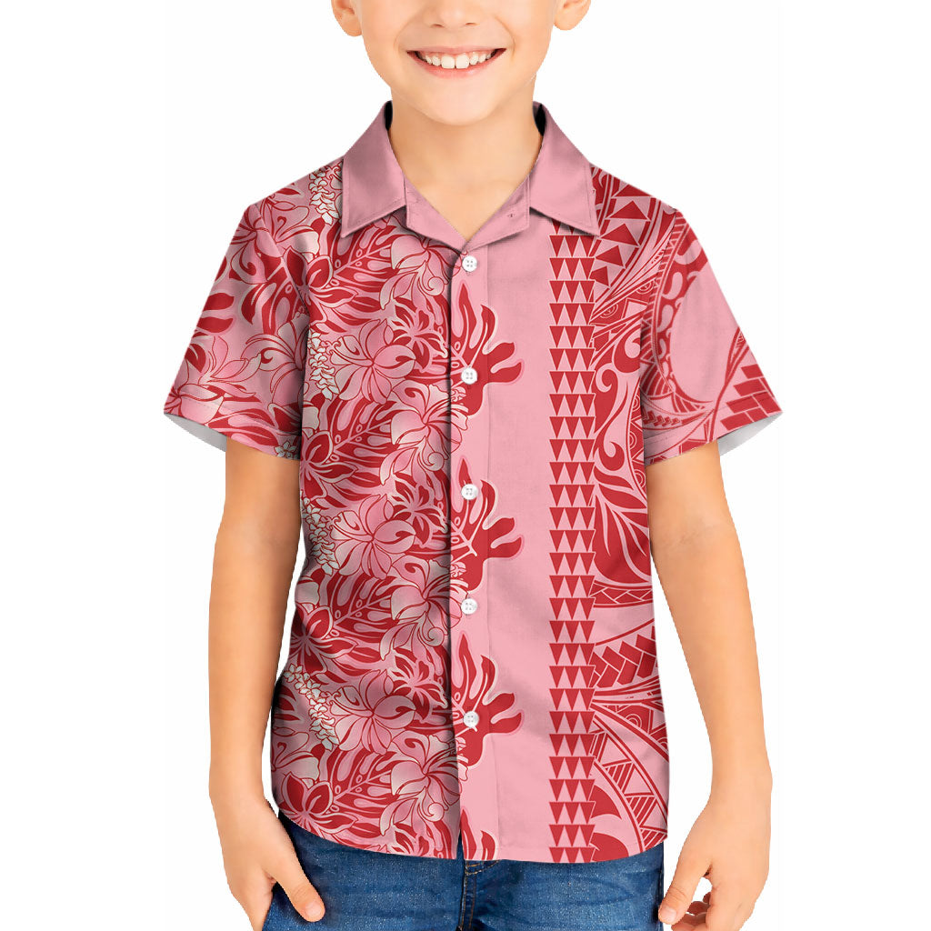 Red Hibiscus Monstera Seamless Kakau Hawaii Kid Hawaiian Shirt LT14 Kid Red - Polynesian Pride
