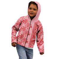 Red Hibiscus Monstera Seamless Kakau Hawaii Kid Hoodie LT14 - Polynesian Pride
