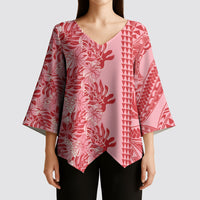 Red Hibiscus Monstera Seamless Kakau Hawaii Kimono Sleeve Blouse LT14 - Polynesian Pride