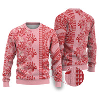 Red Hibiscus Monstera Seamless Kakau Hawaii Ugly Christmas Sweater LT14 Red - Polynesian Pride