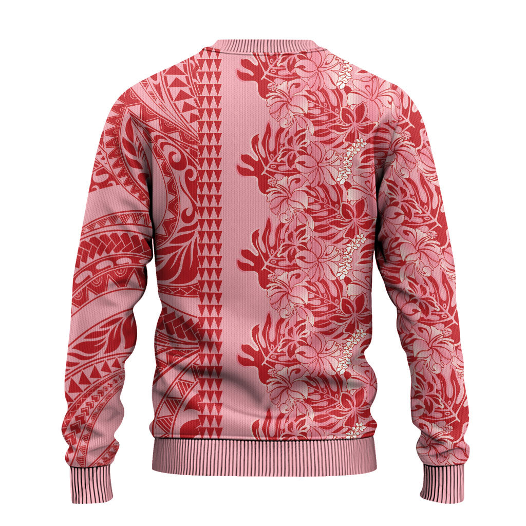 Red Hibiscus Monstera Seamless Kakau Hawaii Ugly Christmas Sweater LT14 - Polynesian Pride