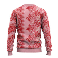 Red Hibiscus Monstera Seamless Kakau Hawaii Ugly Christmas Sweater LT14 - Polynesian Pride