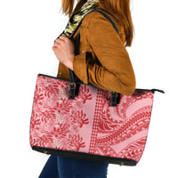 Red Hibiscus Monstera Seamless Kakau Hawaii Leather Tote Bag LT14 Red - Polynesian Pride