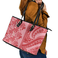 Red Hibiscus Monstera Seamless Kakau Hawaii Leather Tote Bag LT14 - Polynesian Pride