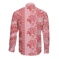 Red Hibiscus Monstera Seamless Kakau Hawaii Long Sleeve Button Shirt LT14 - Polynesian Pride