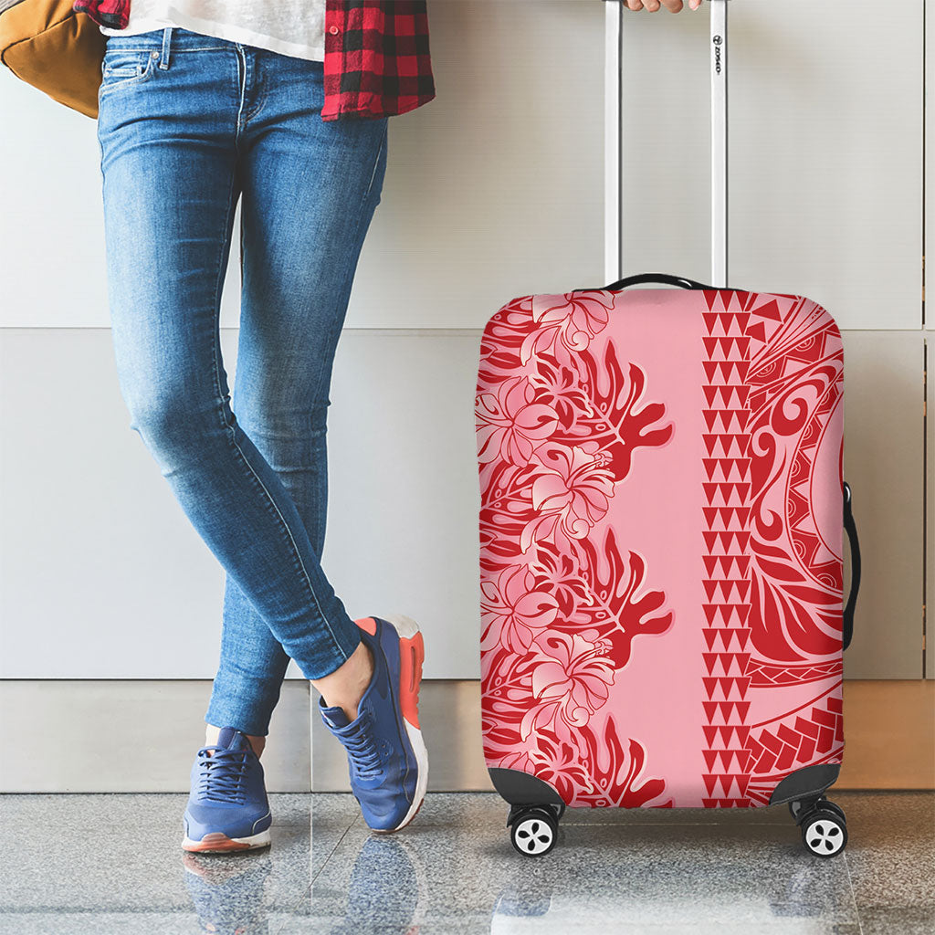 Red Hibiscus Monstera Seamless Kakau Hawaii Luggage Cover LT14 - Polynesian Pride