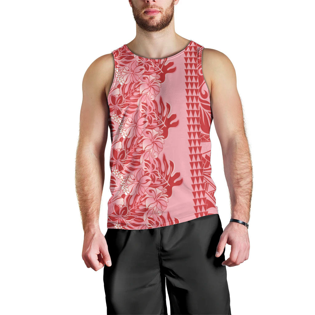 Red Hibiscus Monstera Seamless Kakau Hawaii Men Tank Top LT14 - Polynesian Pride