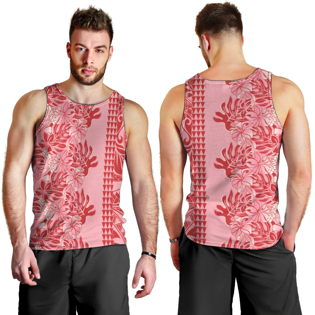 Red Hibiscus Monstera Seamless Kakau Hawaii Men Tank Top LT14 - Polynesian Pride