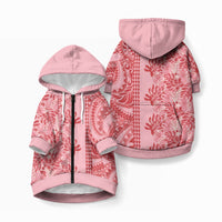 Red Hibiscus Monstera Seamless Kakau Hawaii Pet Hoodie LT14 Zip-up Red - Polynesian Pride