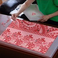 Red Hibiscus Monstera Seamless Kakau Hawaii Puzzle LT14 - Polynesian Pride