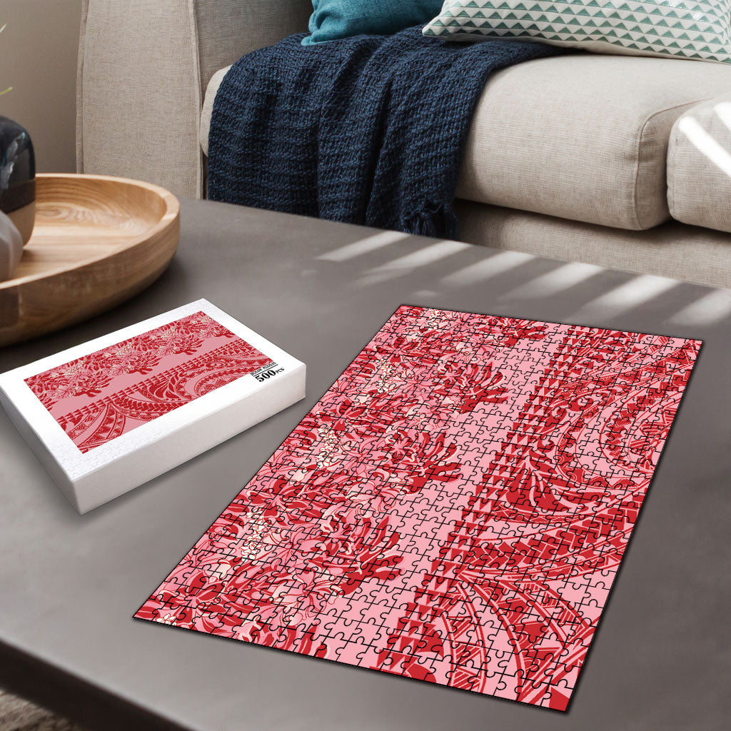Red Hibiscus Monstera Seamless Kakau Hawaii Puzzle LT14 - Polynesian Pride