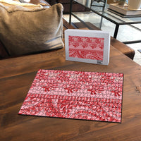 Red Hibiscus Monstera Seamless Kakau Hawaii Puzzle LT14 - Polynesian Pride