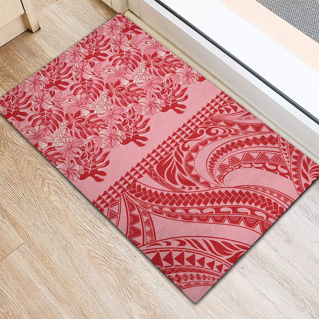 Red Hibiscus Monstera Seamless Kakau Hawaii Rubber Doormat LT14 - Polynesian Pride