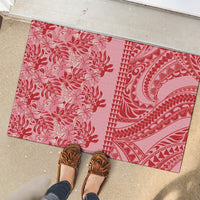 Red Hibiscus Monstera Seamless Kakau Hawaii Rubber Doormat LT14 - Polynesian Pride