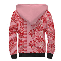 Red Hibiscus Monstera Seamless Kakau Hawaii Sherpa Hoodie LT14 - Polynesian Pride