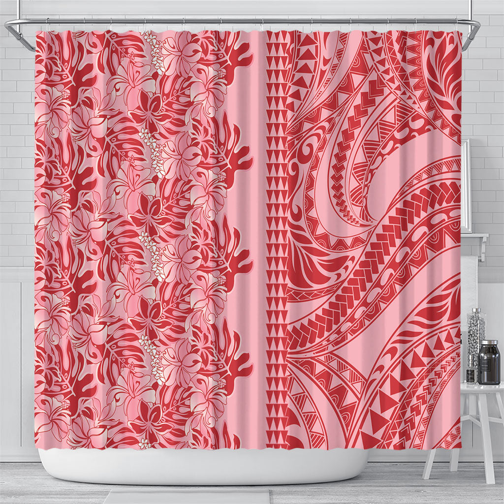 Red Hibiscus Monstera Seamless Kakau Hawaii Shower Curtain LT14 - Polynesian Pride