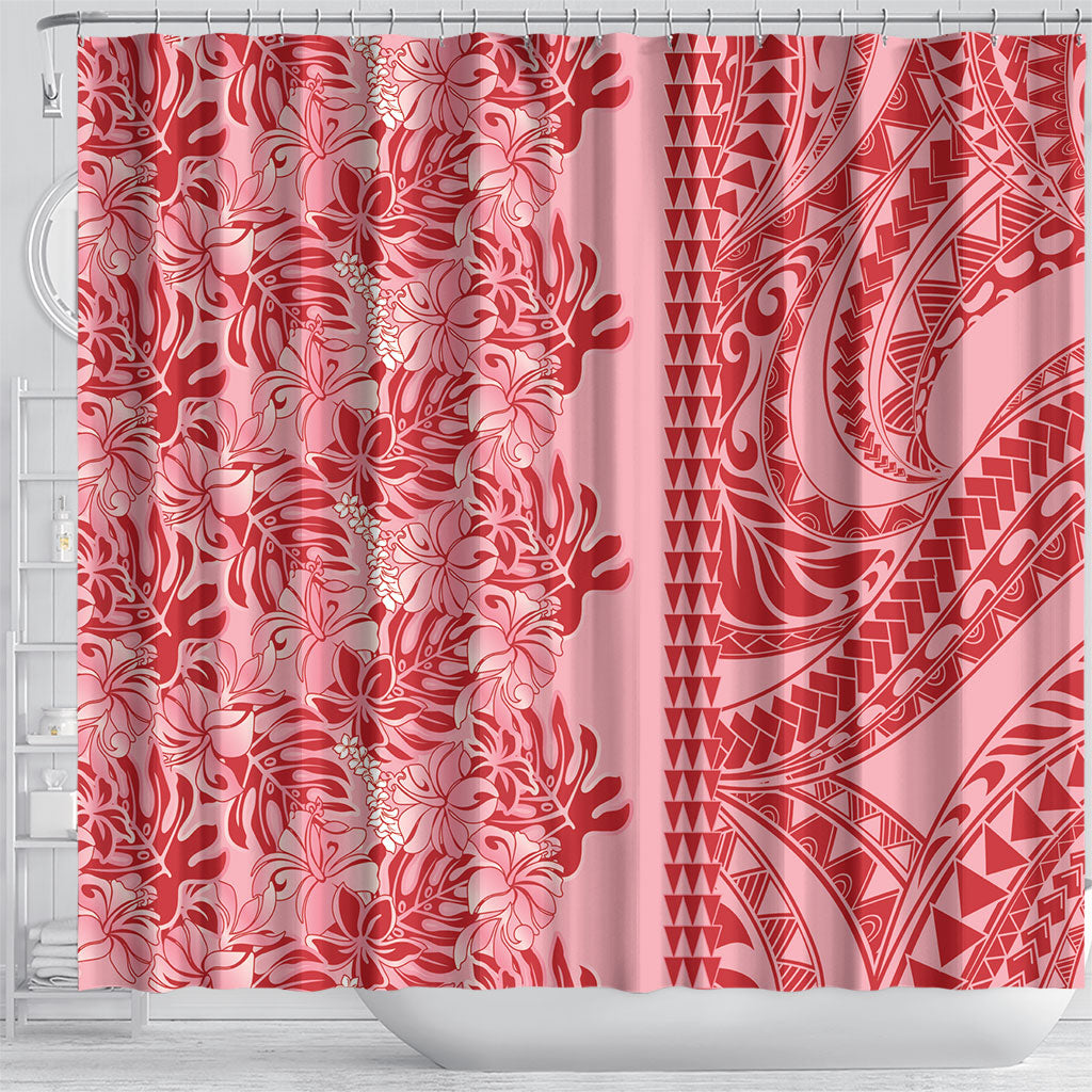 Red Hibiscus Monstera Seamless Kakau Hawaii Shower Curtain LT14 - Polynesian Pride
