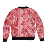 Red Hibiscus Monstera Seamless Kakau Hawaii Sleeve Zip Bomber Jacket LT14 - Polynesian Pride