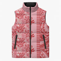 Red Hibiscus Monstera Seamless Kakau Hawaii Sleeveless Puffer Jacket LT14 Unisex Red - Polynesian Pride
