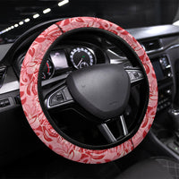 Red Hibiscus Monstera Seamless Kakau Hawaii Steering Wheel Cover LT14 Universal Fit Red - Polynesian Pride