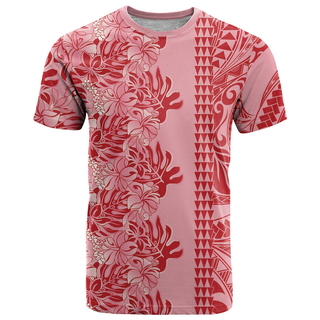 Red Hibiscus Monstera Seamless Kakau Hawaii T Shirt LT14 Red - Polynesian Pride