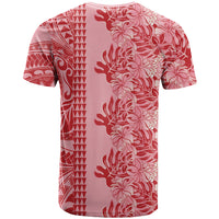 Red Hibiscus Monstera Seamless Kakau Hawaii T Shirt LT14 - Polynesian Pride