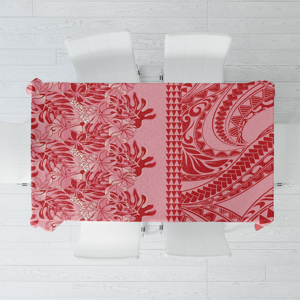 Red Hibiscus Monstera Seamless Kakau Hawaii Tablecloth LT14 Red - Polynesian Pride