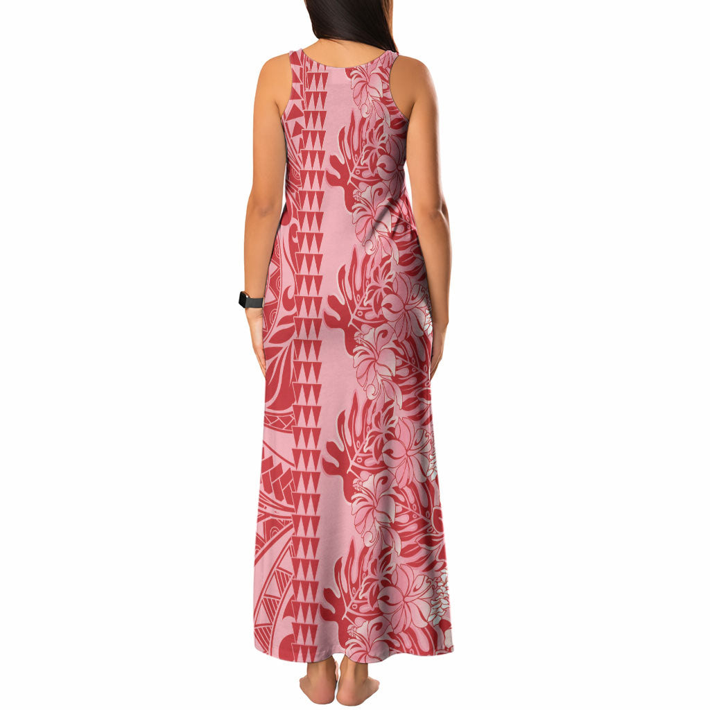 Red Hibiscus Monstera Seamless Kakau Hawaii Tank Maxi Dress LT14 - Polynesian Pride