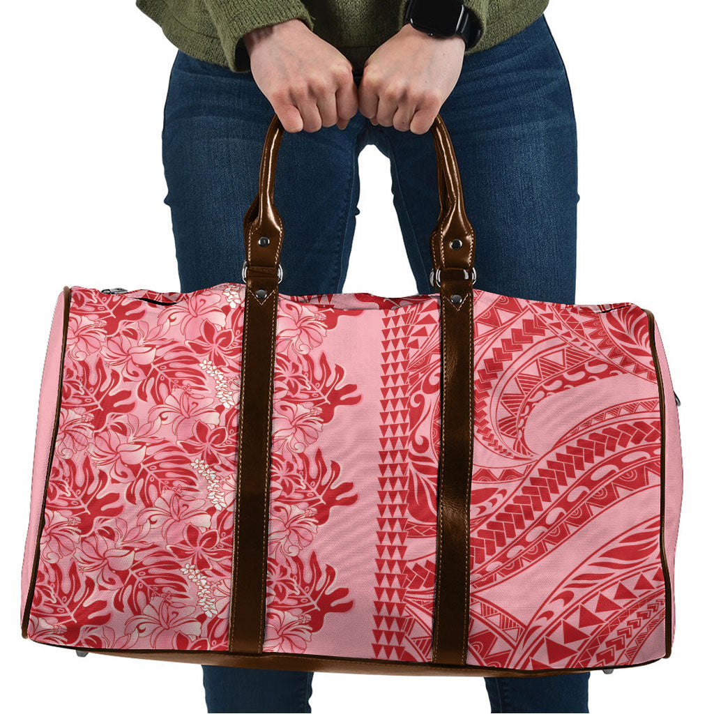 Red Hibiscus Monstera Seamless Kakau Hawaii Travel Bag LT14 Red - Polynesian Pride