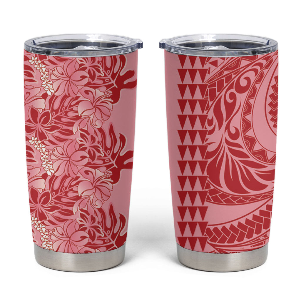 Red Hibiscus Monstera Seamless Kakau Hawaii Tumbler Cup LT14 Red - Polynesian Pride
