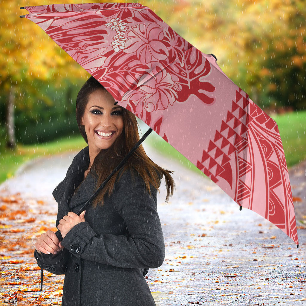 Red Hibiscus Monstera Seamless Kakau Hawaii Umbrella LT14 - Polynesian Pride