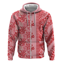 Red Hibiscus Monstera Seamless Kakau Hawaii Zip Hoodie LT14 Zip Hoodie Red - Polynesian Pride
