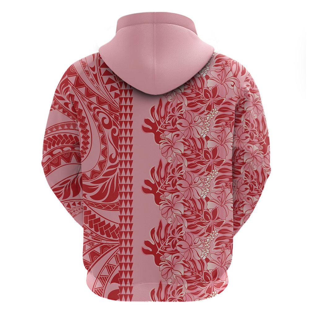 Red Hibiscus Monstera Seamless Kakau Hawaii Zip Hoodie LT14 - Polynesian Pride
