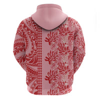 Red Hibiscus Monstera Seamless Kakau Hawaii Zip Hoodie LT14 - Polynesian Pride