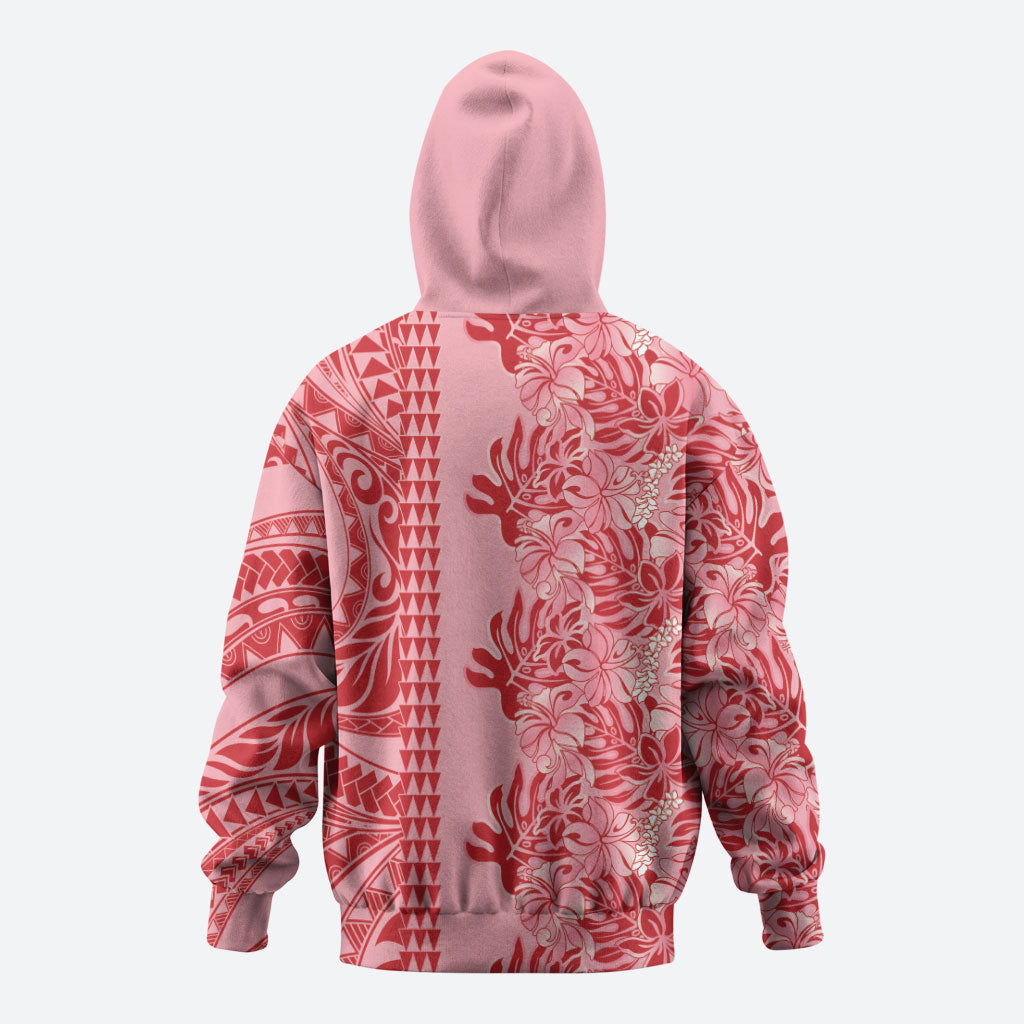 Red Hibiscus Monstera Seamless Kakau Hawaii Zip Hoodie LT14 - Polynesian Pride
