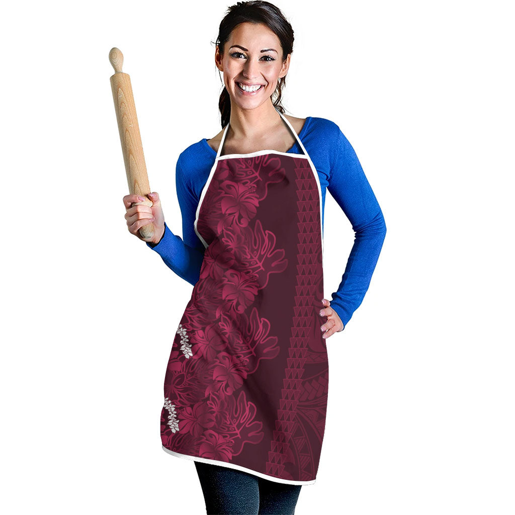 Burgundy Hibiscus Monstera Seamless Kakau Hawaii Apron LT14 - Polynesian Pride