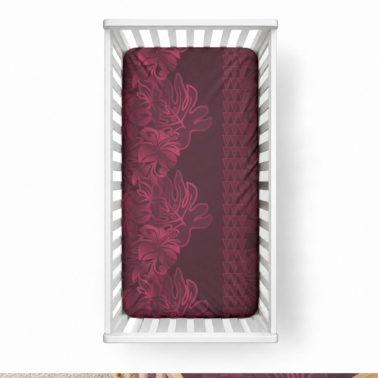 Burgundy Hibiscus Monstera Seamless Kakau Hawaii Baby Bed Cover LT14 28 × 52 in Burgundy - Polynesian Pride