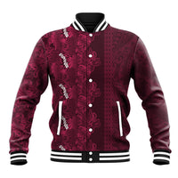 Burgundy Hibiscus Monstera Seamless Kakau Hawaii Baseball Jacket LT14 Unisex Burgundy - Polynesian Pride