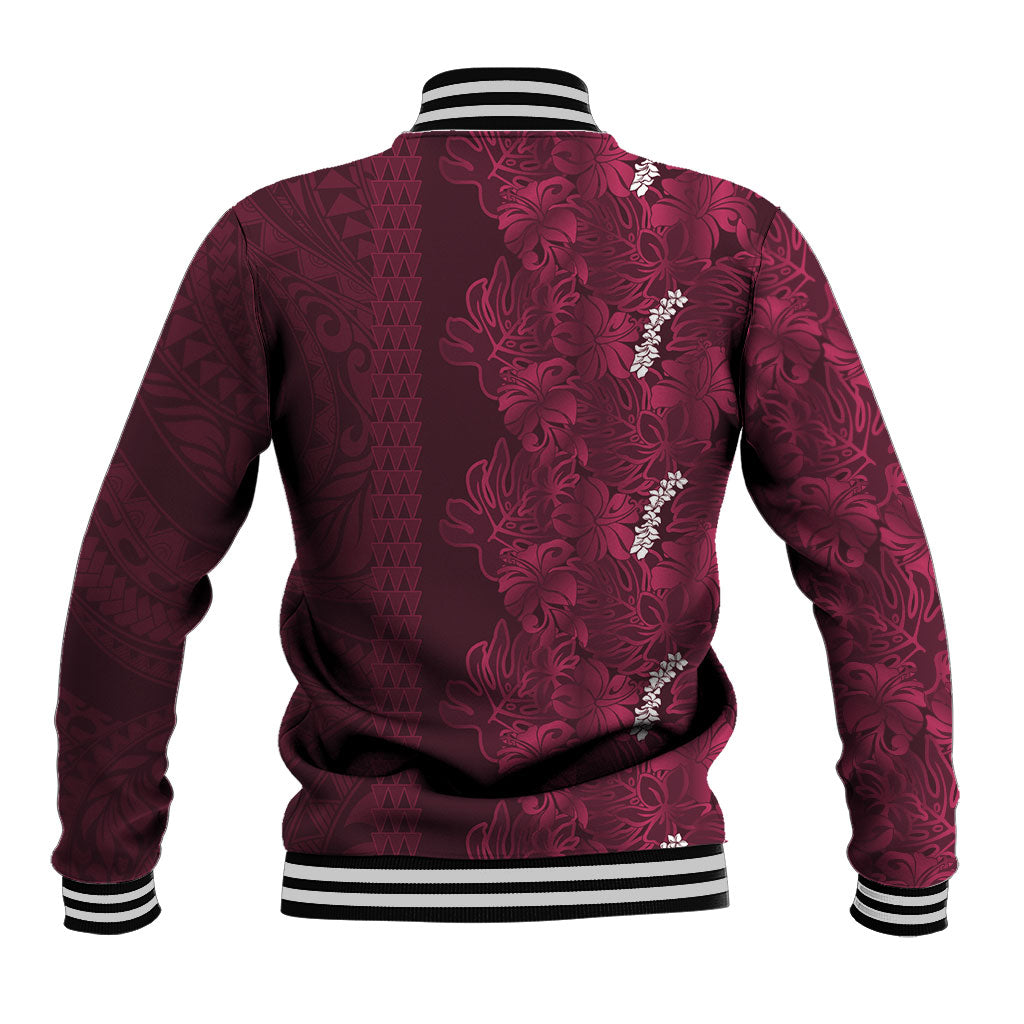 Burgundy Hibiscus Monstera Seamless Kakau Hawaii Baseball Jacket LT14 - Polynesian Pride