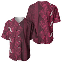 Burgundy Hibiscus Monstera Seamless Kakau Hawaii Baseball Jersey LT14 - Polynesian Pride