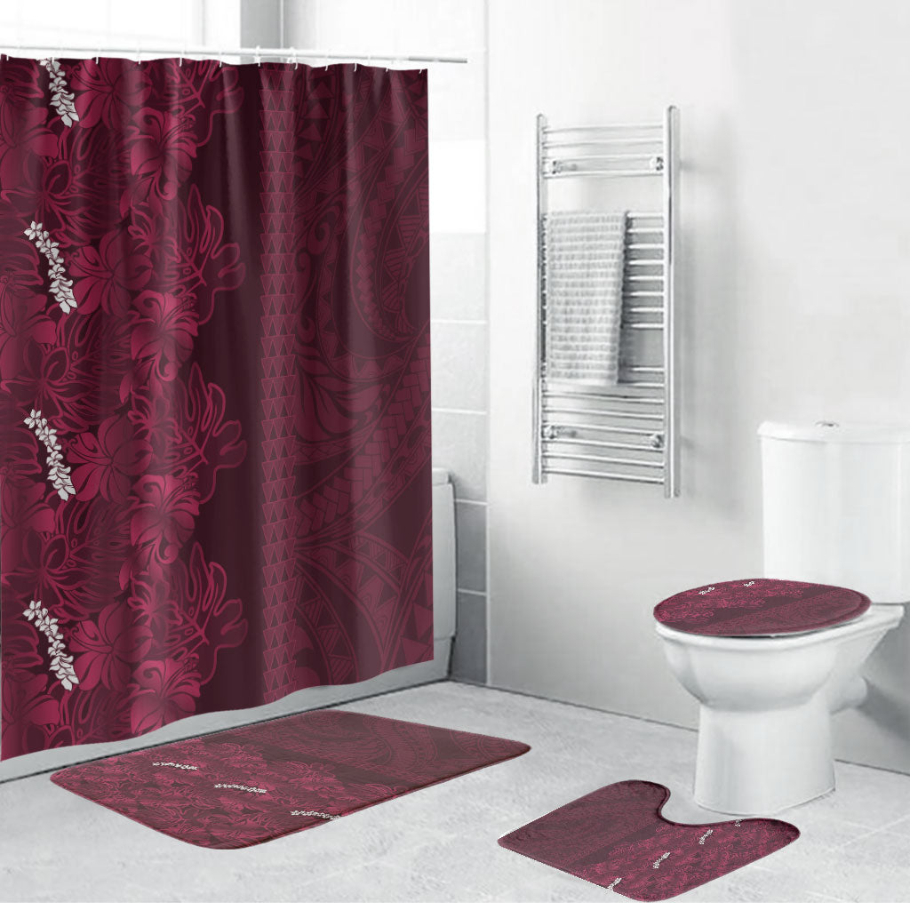 Burgundy Hibiscus Monstera Seamless Kakau Hawaii Bathroom Set LT14 Bathroom Set (4 pcs) Burgundy - Polynesian Pride
