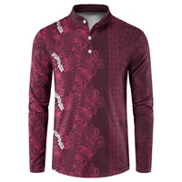 Burgundy Hibiscus Monstera Seamless Kakau Hawaii Button Sweatshirt LT14 Burgundy - Polynesian Pride