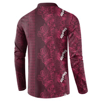 Burgundy Hibiscus Monstera Seamless Kakau Hawaii Button Sweatshirt LT14 - Polynesian Pride