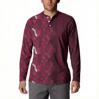 Burgundy Hibiscus Monstera Seamless Kakau Hawaii Button Sweatshirt LT14 - Polynesian Pride