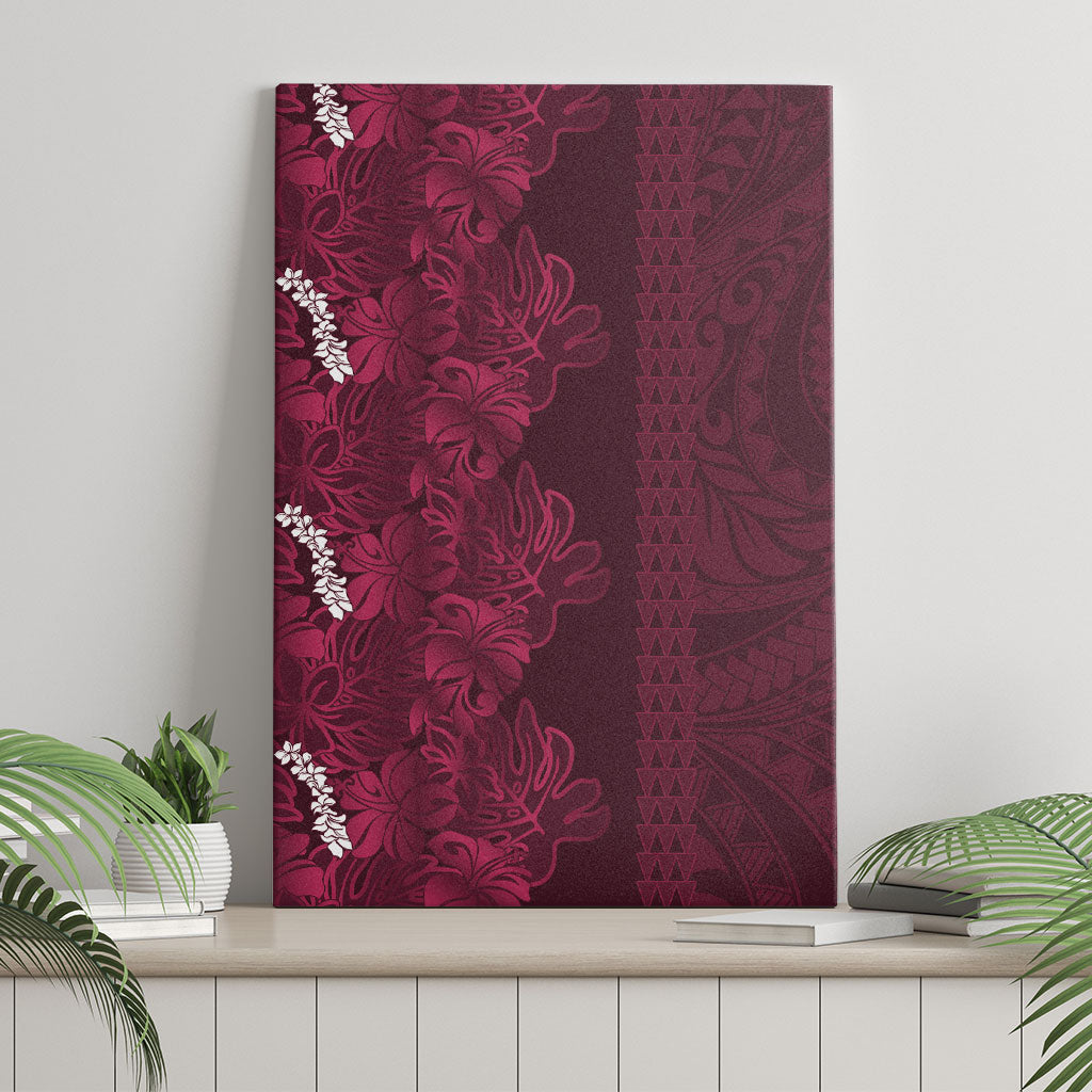 Burgundy Hibiscus Monstera Seamless Kakau Hawaii Canvas Wall Art LT14 - Polynesian Pride