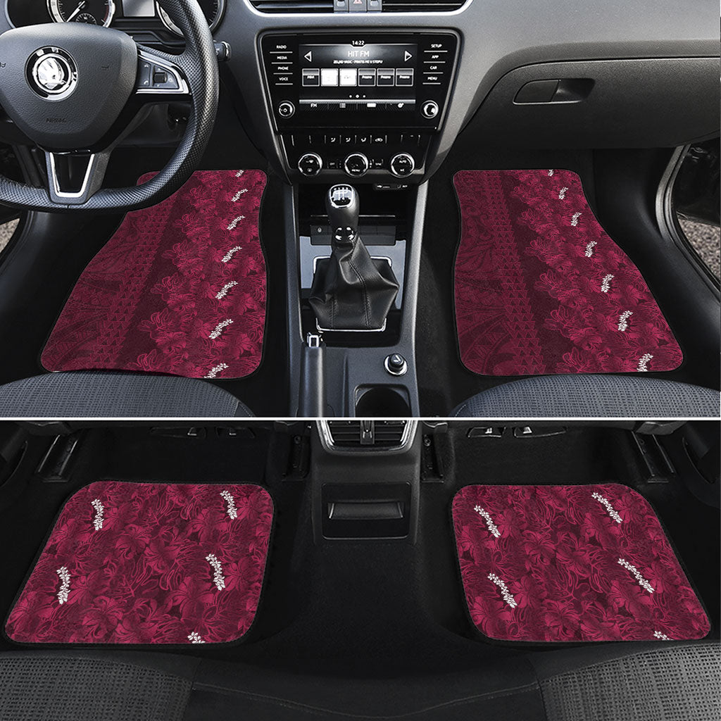 Burgundy Hibiscus Monstera Seamless Kakau Hawaii Car Mats LT14 Set 4pcs Burgundy - Polynesian Pride