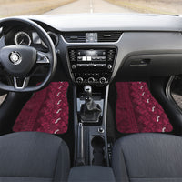 Burgundy Hibiscus Monstera Seamless Kakau Hawaii Car Mats LT14 Set 2pcs - Front Burgundy - Polynesian Pride