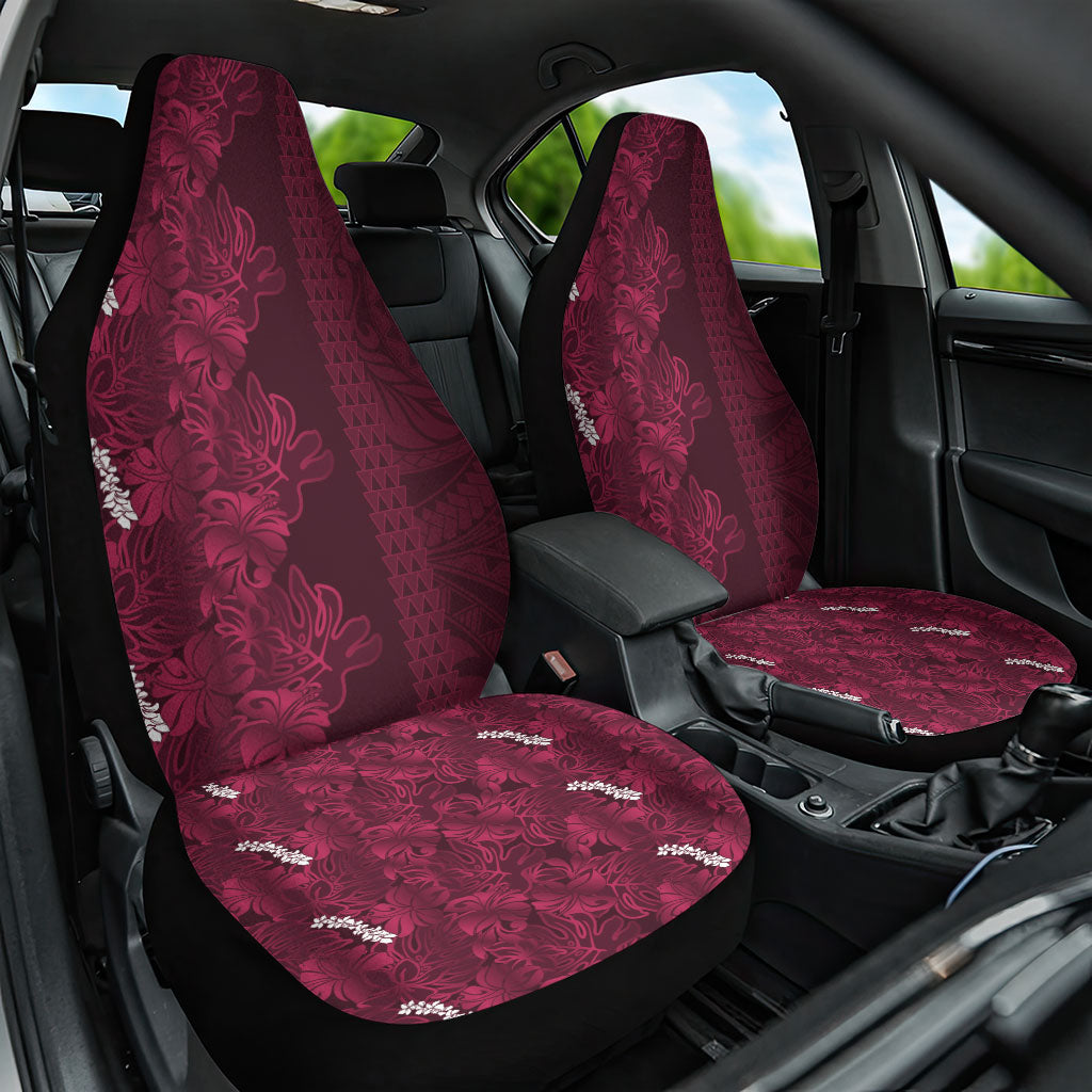 Burgundy Hibiscus Monstera Seamless Kakau Hawaii Car Seat Cover LT14 One Size Burgundy - Polynesian Pride