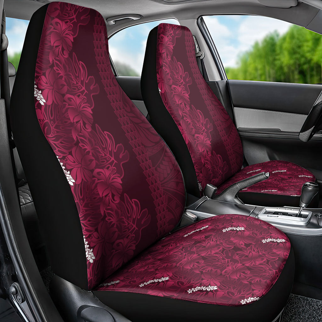 Burgundy Hibiscus Monstera Seamless Kakau Hawaii Car Seat Cover LT14 - Polynesian Pride